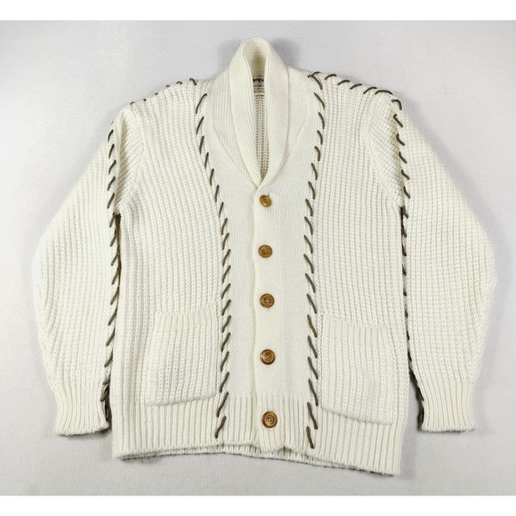 Vintage Campus Sweater Mens Large White Shawl Collar Cardigan Grandpacore Cozy